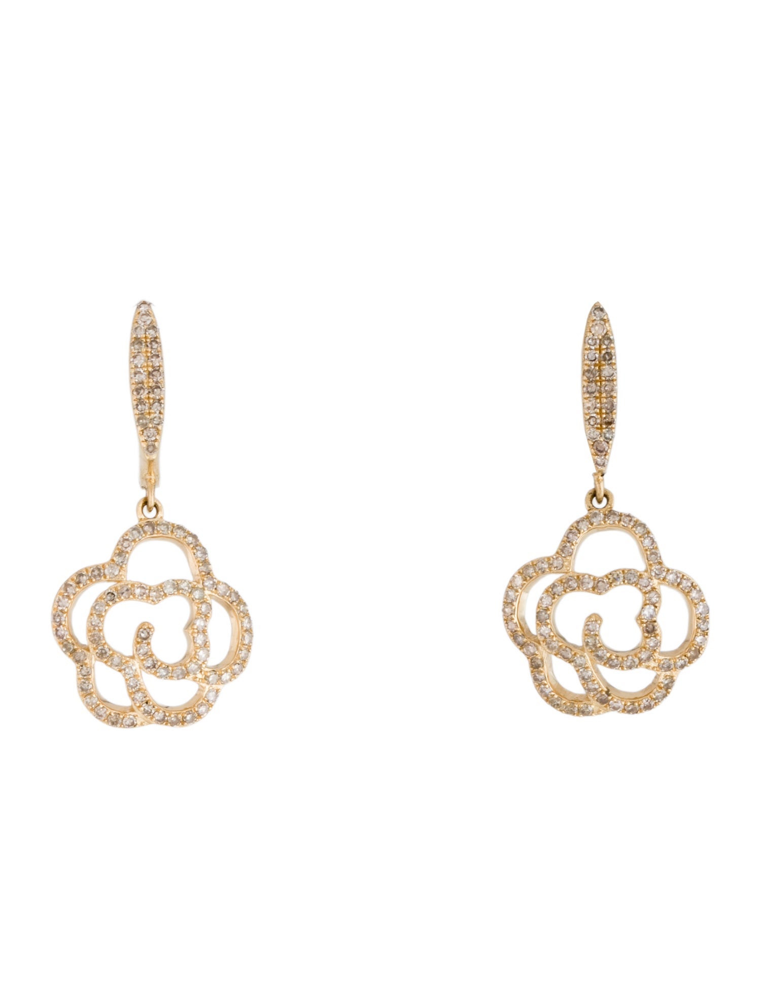 Earrings 14K Diamond Flower Drop Earrings