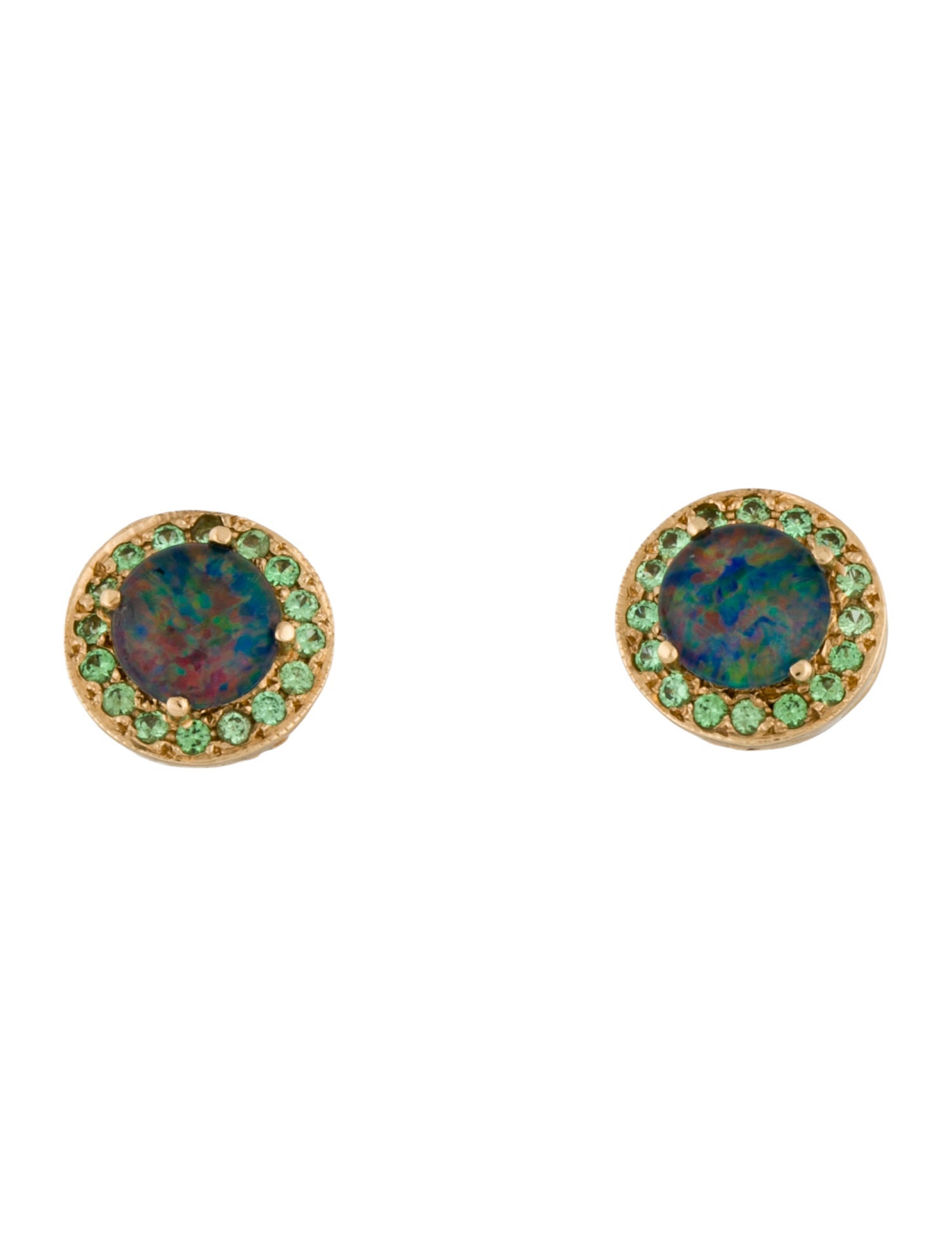 Earrings 18K Opal & Emerald Stud
