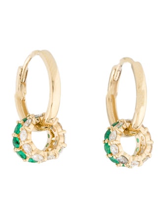 Earrings 18K Emerald & Lab Grown Diamond Hoop Earrings