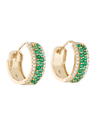 Earrings 18K Emerald & Diamond Huggie Hoop Earrings