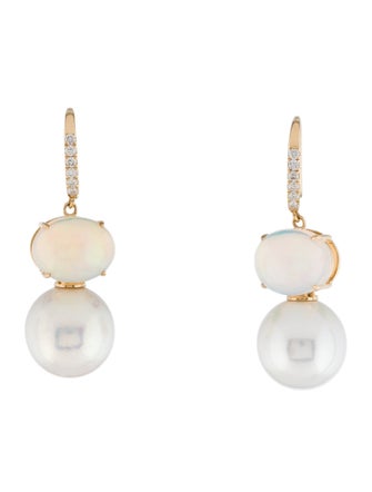 Earrings 18K Pearl, Opal & Lab-Grown Diamond Drop Earrings