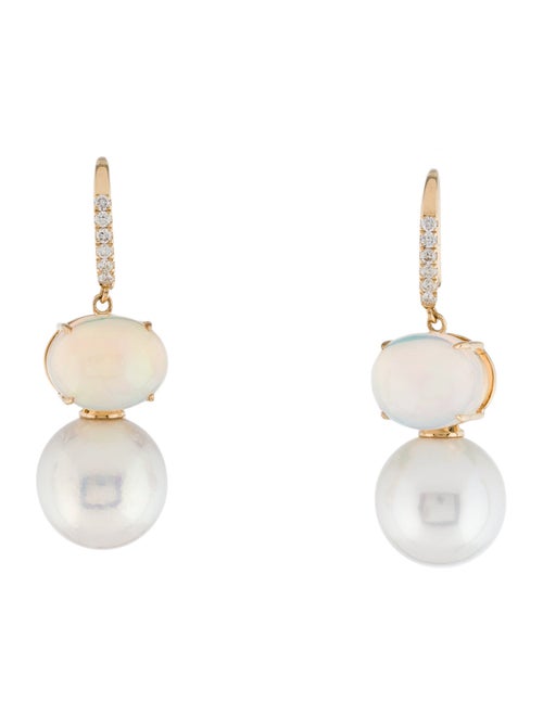 Earrings 18K Pearl, Opal & Lab-Grown Diamond Drop Earrings