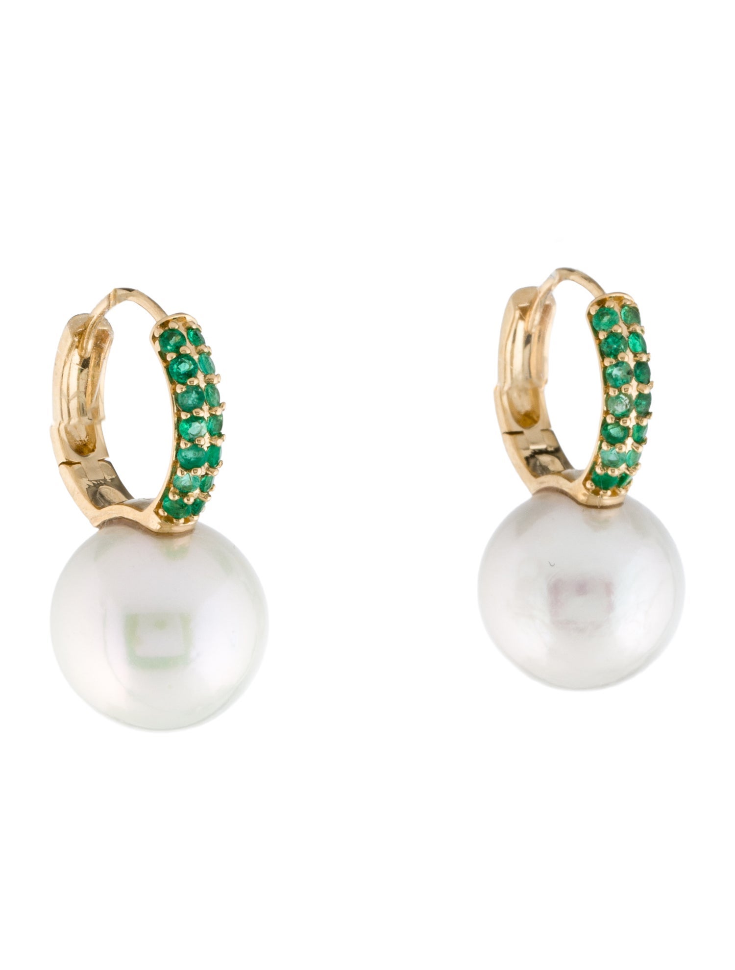 Earrings 18K Pearl & Emerald Hoop