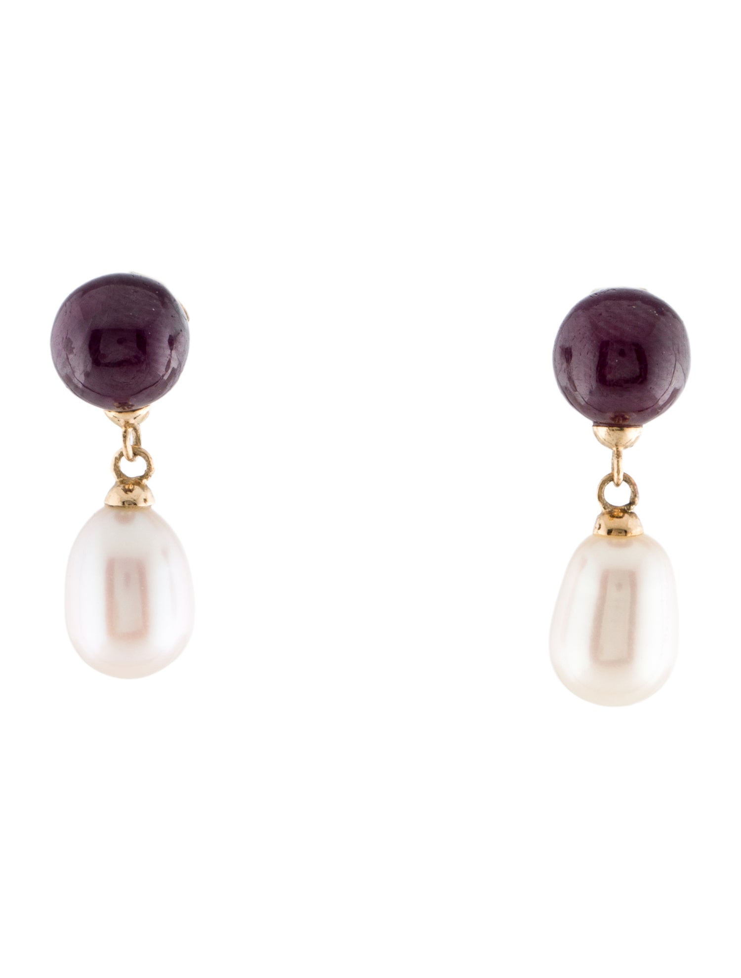 Earrings 14K Pearl & Ruby Drop Earrings