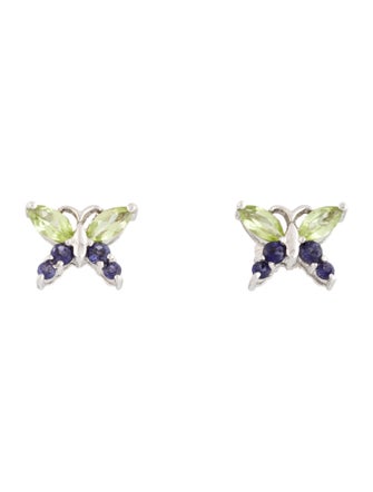Earrings 10K Peridot & Iolite Butterfly Stud Earrings