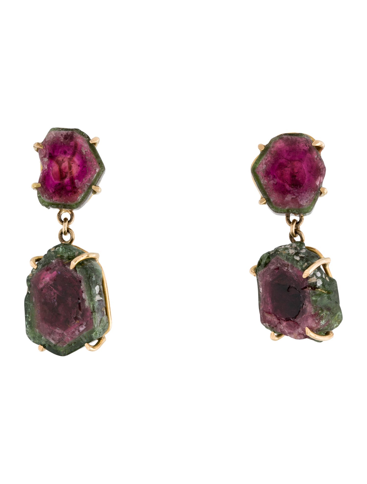 Earrings 14K Watermelon Tourmaline Clip-On Drop