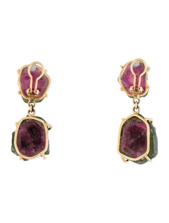 Earrings 14K Watermelon Tourmaline Clip-On Drop Earrings
