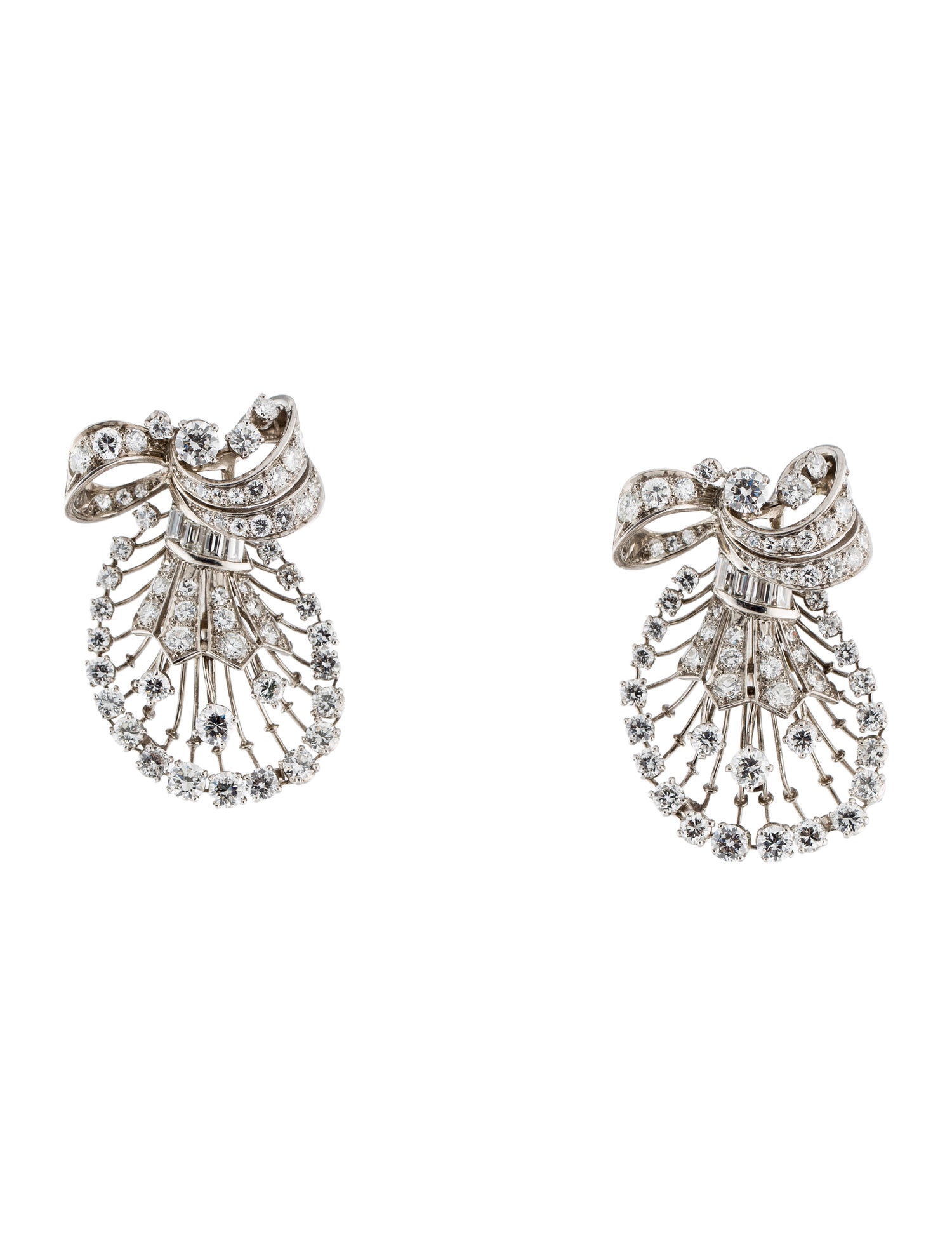 Earrings Vintage Platinum 6.98ctw Diamond Clip-On