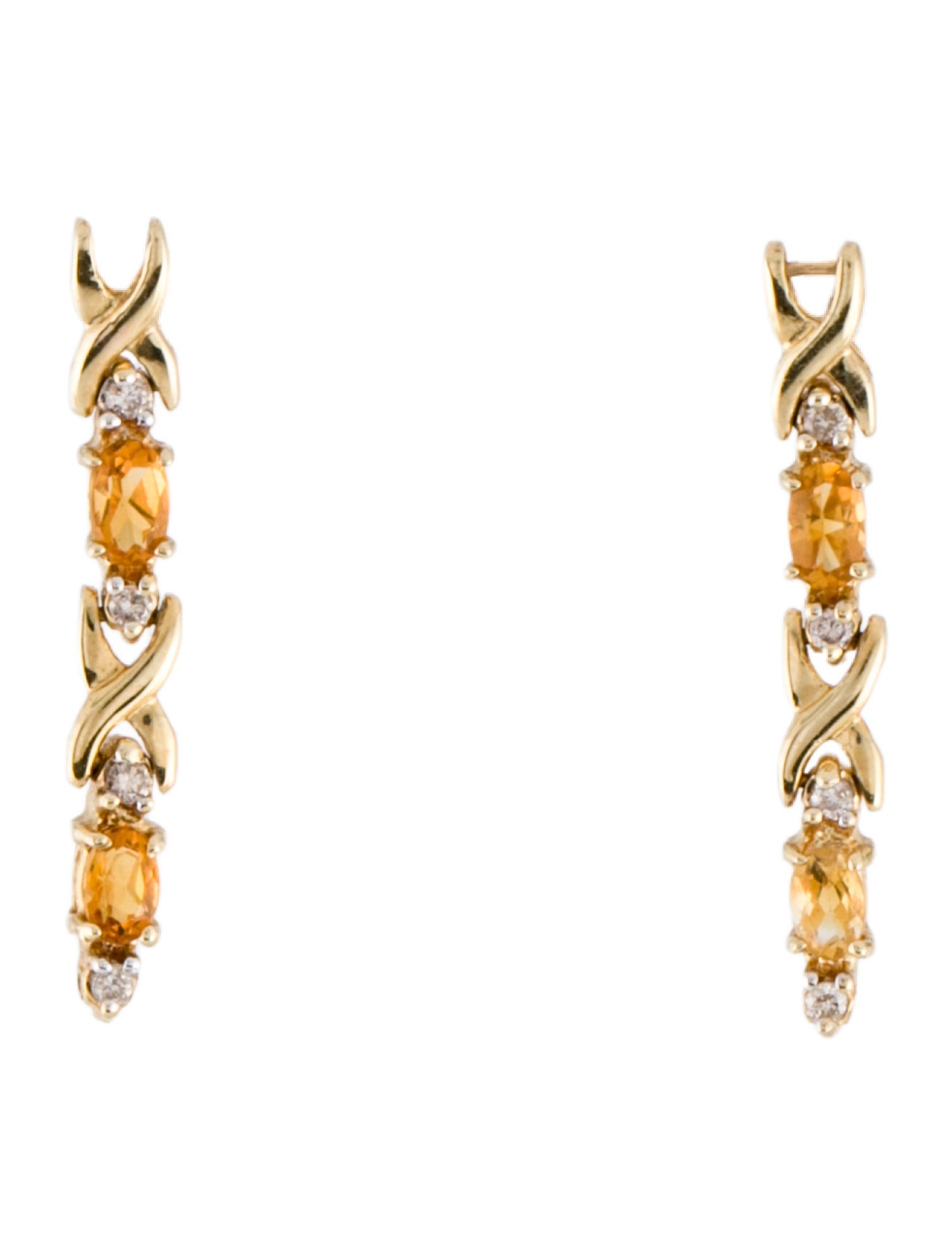 Earrings 14K Citrine & Diamond X Drop Earrings