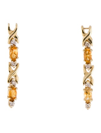 Earrings 14K Citrine & Diamond X Drop Earrings