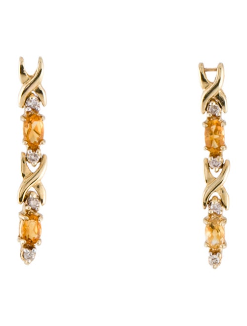 Earrings 14K Citrine & Diamond X Drop Earrings