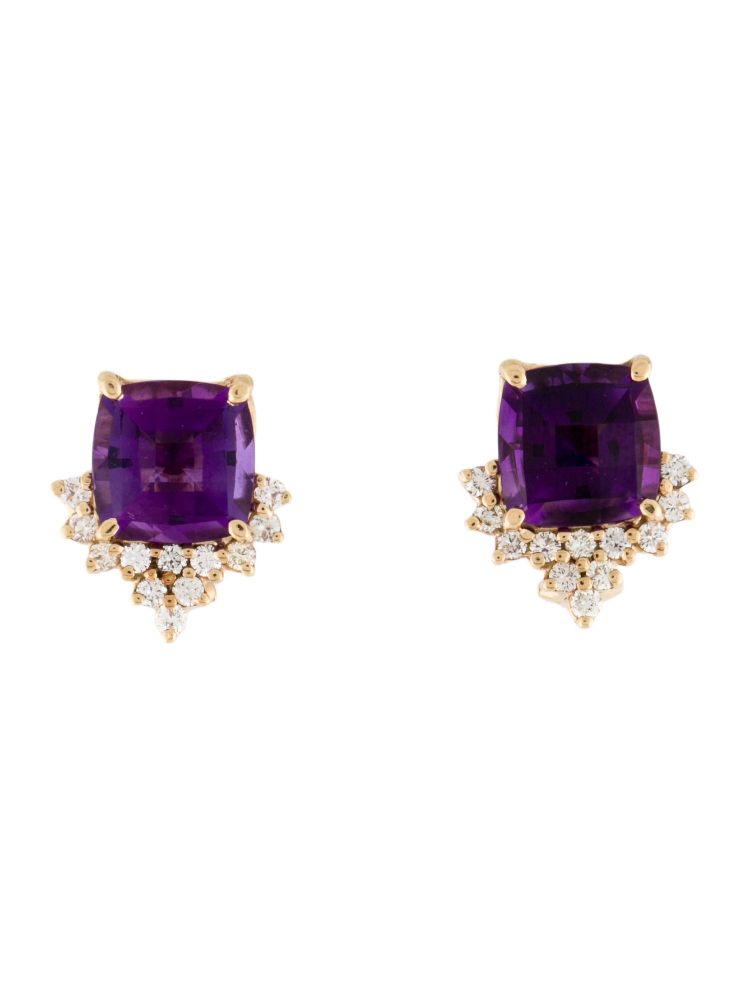 Earrings 14K Amethyst & Diamond Clip On Stud