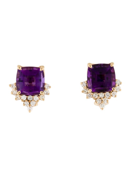 Earrings 14K Amethyst & Diamond Clip On Stud Earrings