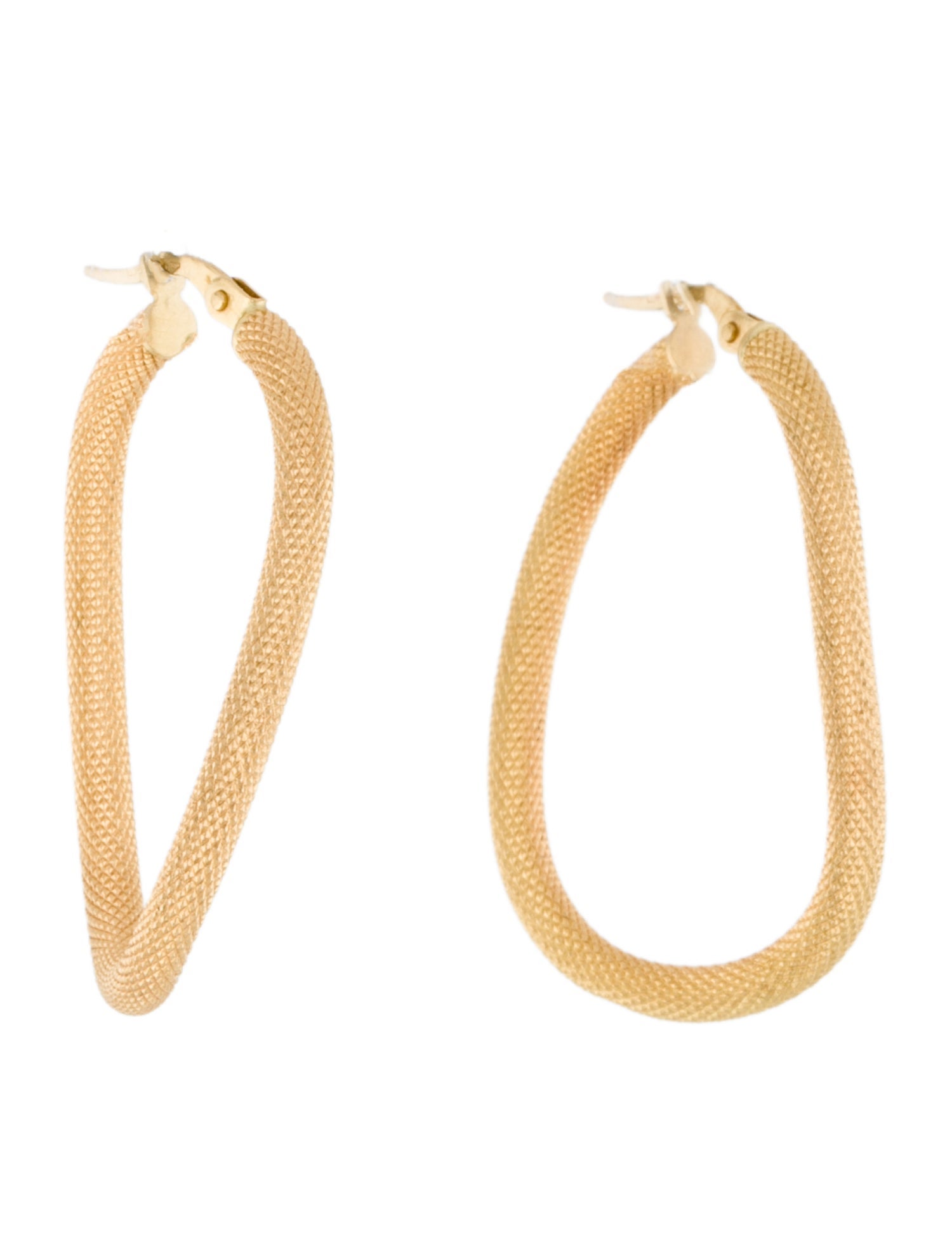 Earrings 18K Textured Oval Wavy Hoops