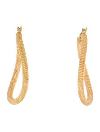 Earrings 18K Textured Oval Wavy Hoops