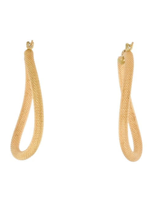 Earrings 18K Textured Oval Wavy Hoops
