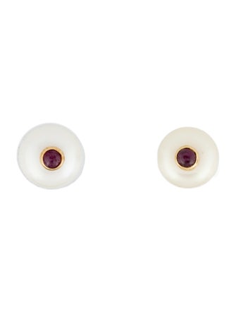 Earrings 14K Pearl & Ruby Stud Earrings
