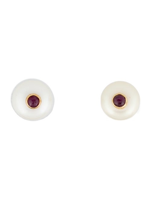 Earrings 14K Pearl & Ruby Stud Earrings