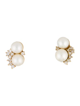 Earrings 14K Pearl & Diamond Stud Earrings