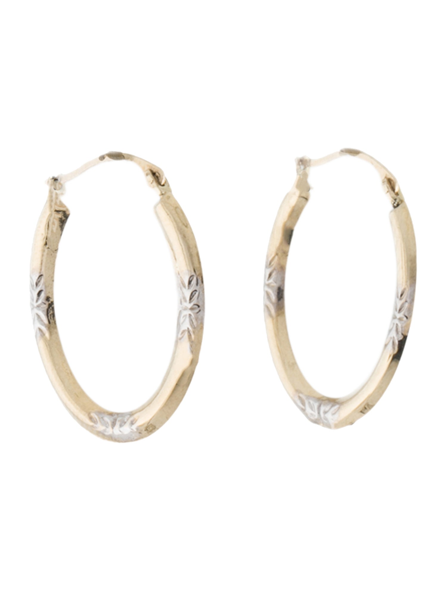 Earrings 10K Two- Tone Carved Oval Hoop