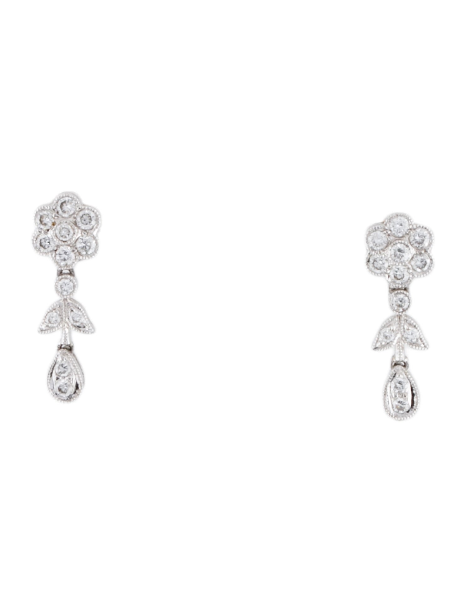 Earrings 18K Diamond Flower Drop Earrings