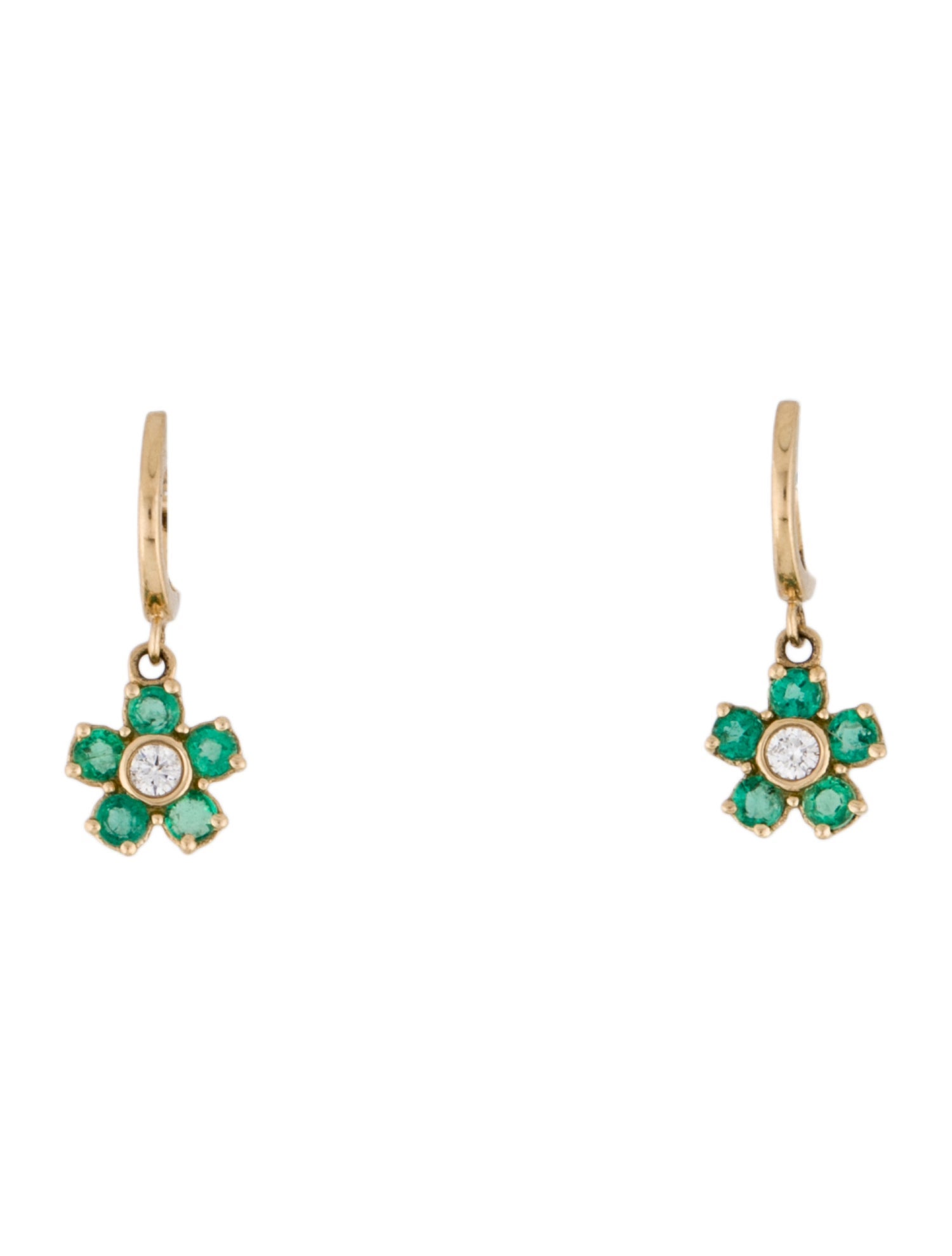 Earrings 14K Emerald & Diamond Flower Drop