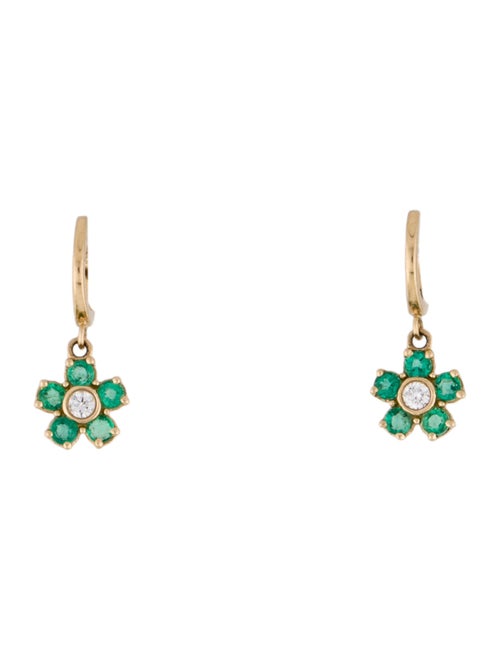 Earrings 14K Emerald & Diamond Flower Drop Earrings