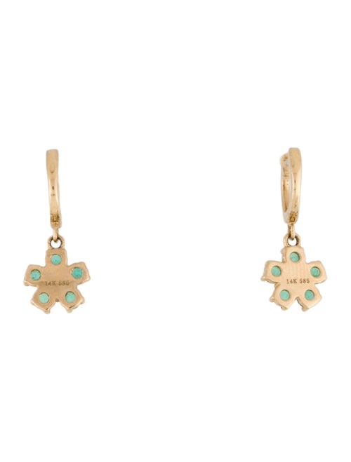 Earrings 14K Emerald & Diamond Flower Drop Earrings