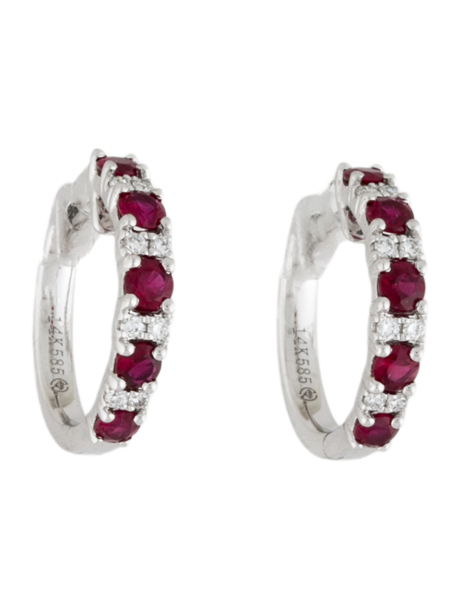 Earrings 14K Ruby & Diamond Hoop