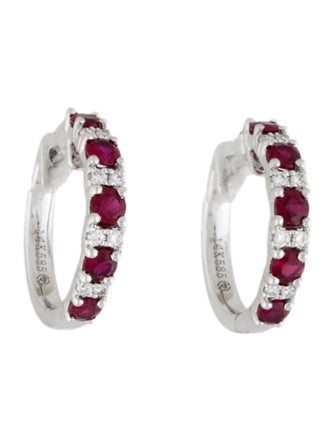 Earrings 14K Ruby & Diamond Hoop Earrings
