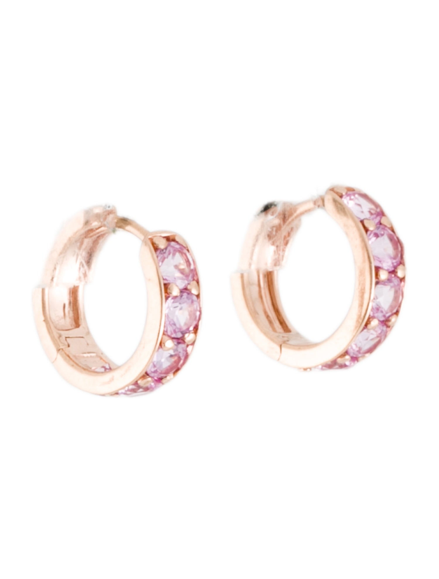 Earrings 14K Pink Sapphire Huggie Hoop