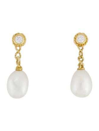 Earrings 18K Pearl & Diamond Drop Earrings