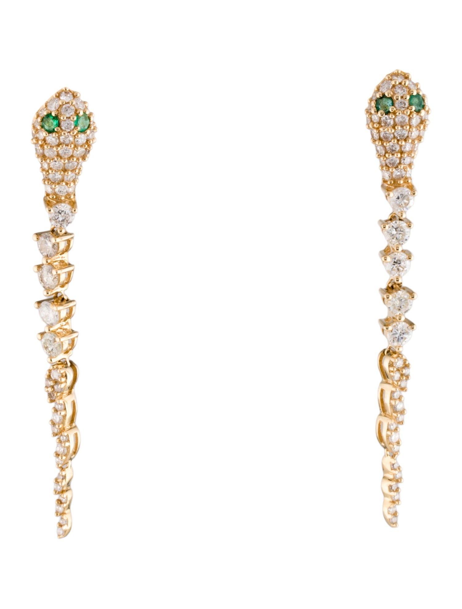 Earrings 14K Emerald & Diamond Snake Drop Earrings