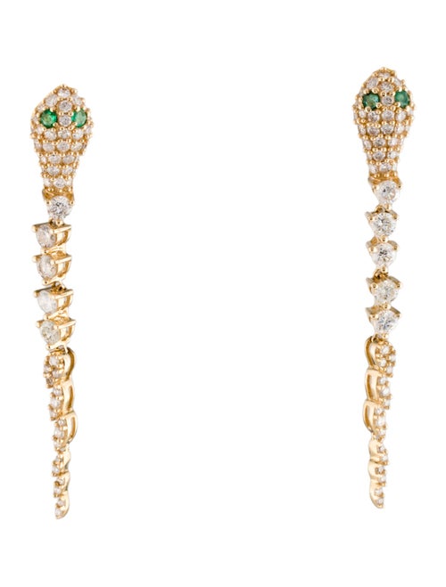 Earrings 14K Emerald & Diamond Snake Drop Earrings