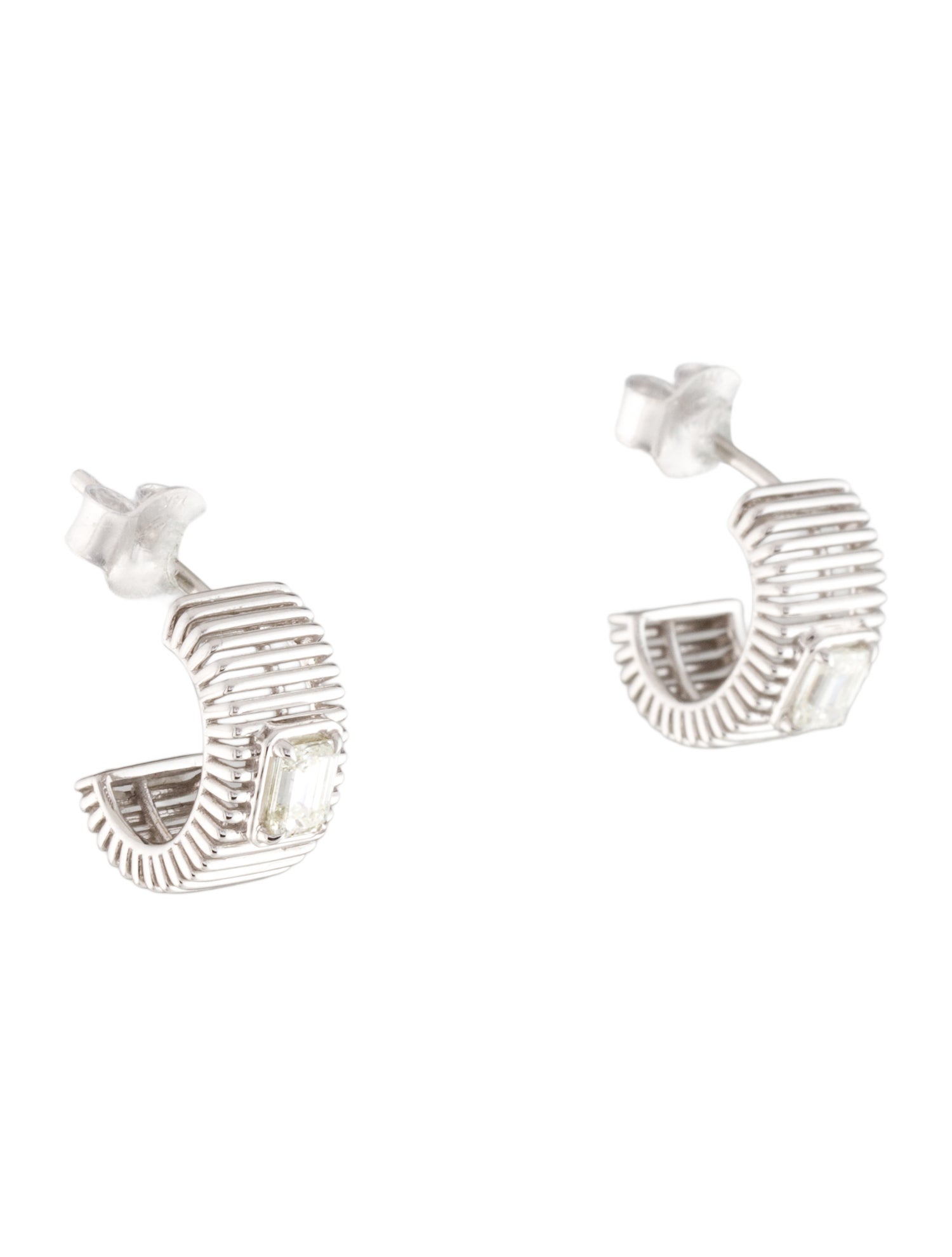 Earrings 14K Diamond Ribbed Half Hoop