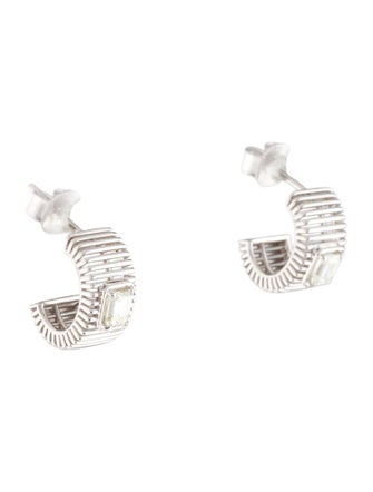 Earrings 14K Diamond Ribbed Half Hoop Earrings