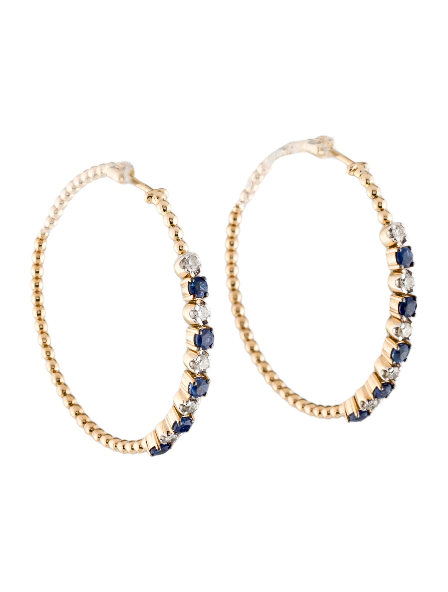 Earrings 14K Sapphire & Diamond Hoop Earrings
