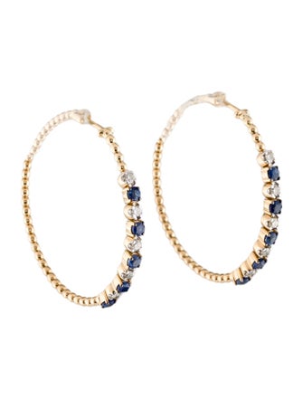 Earrings 14K Sapphire & Diamond Hoop Earrings
