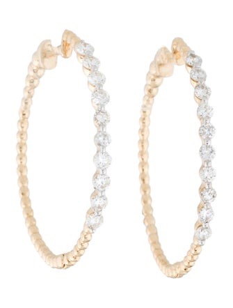 Earrings 14K Diamond Bead Hoop Earrings