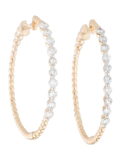 Earrings 14K Diamond Bead Hoop Earrings