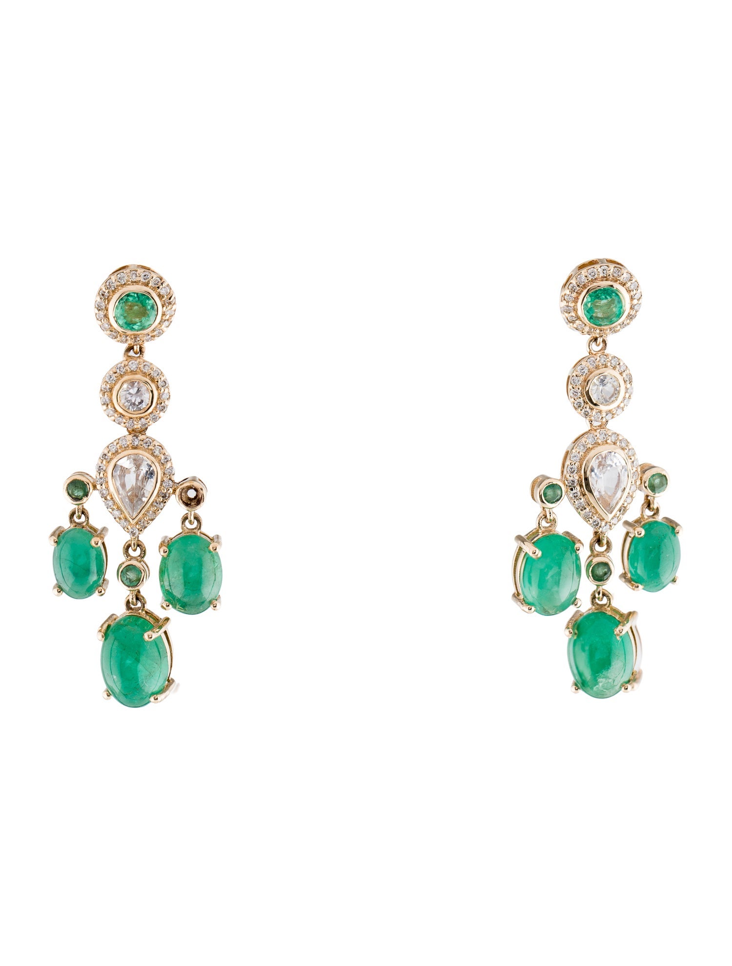 Earrings 14K Emerald, Sapphire, & Diamond Drop