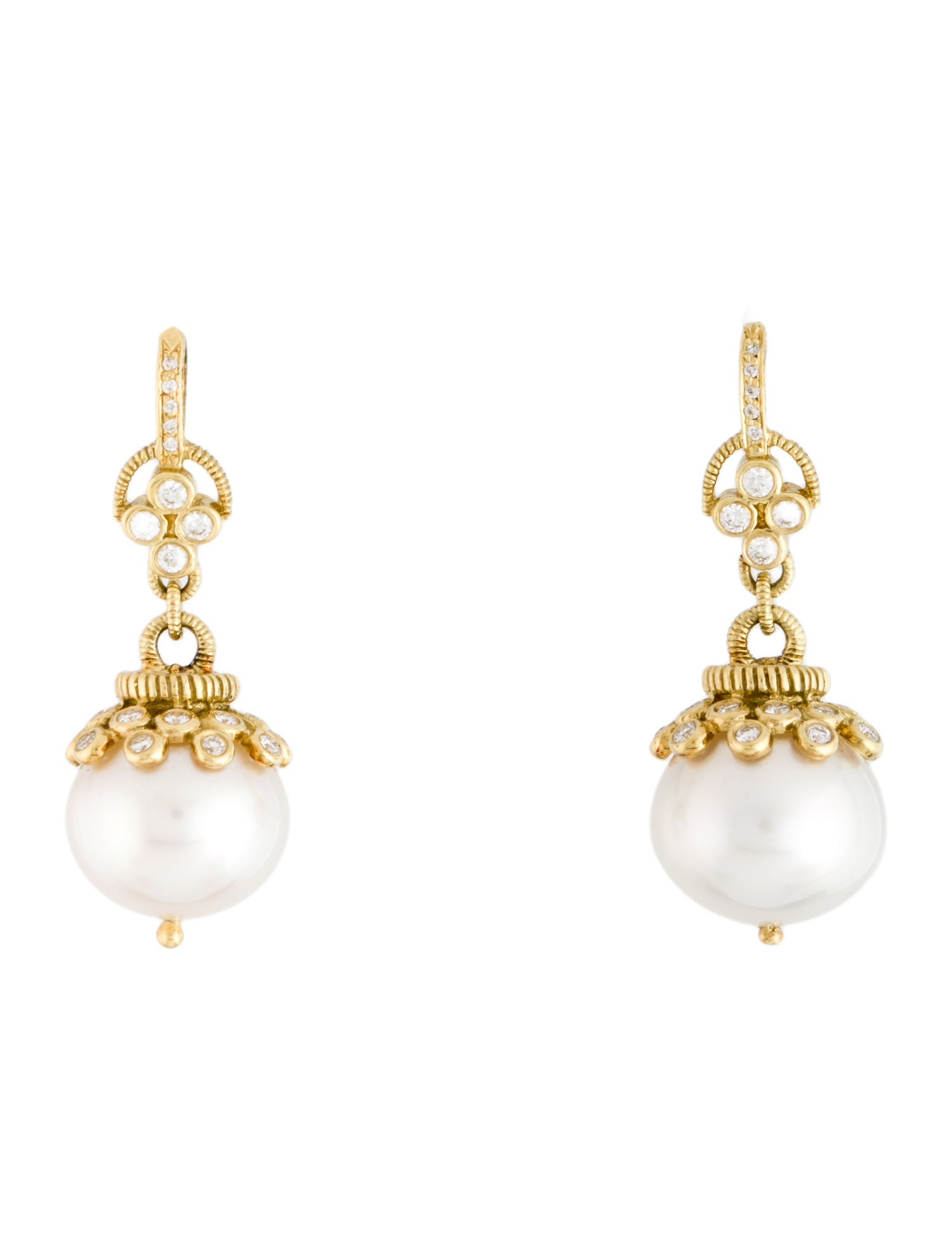 Earrings 18K Cultured Pearl & Diamond Drop Earrings