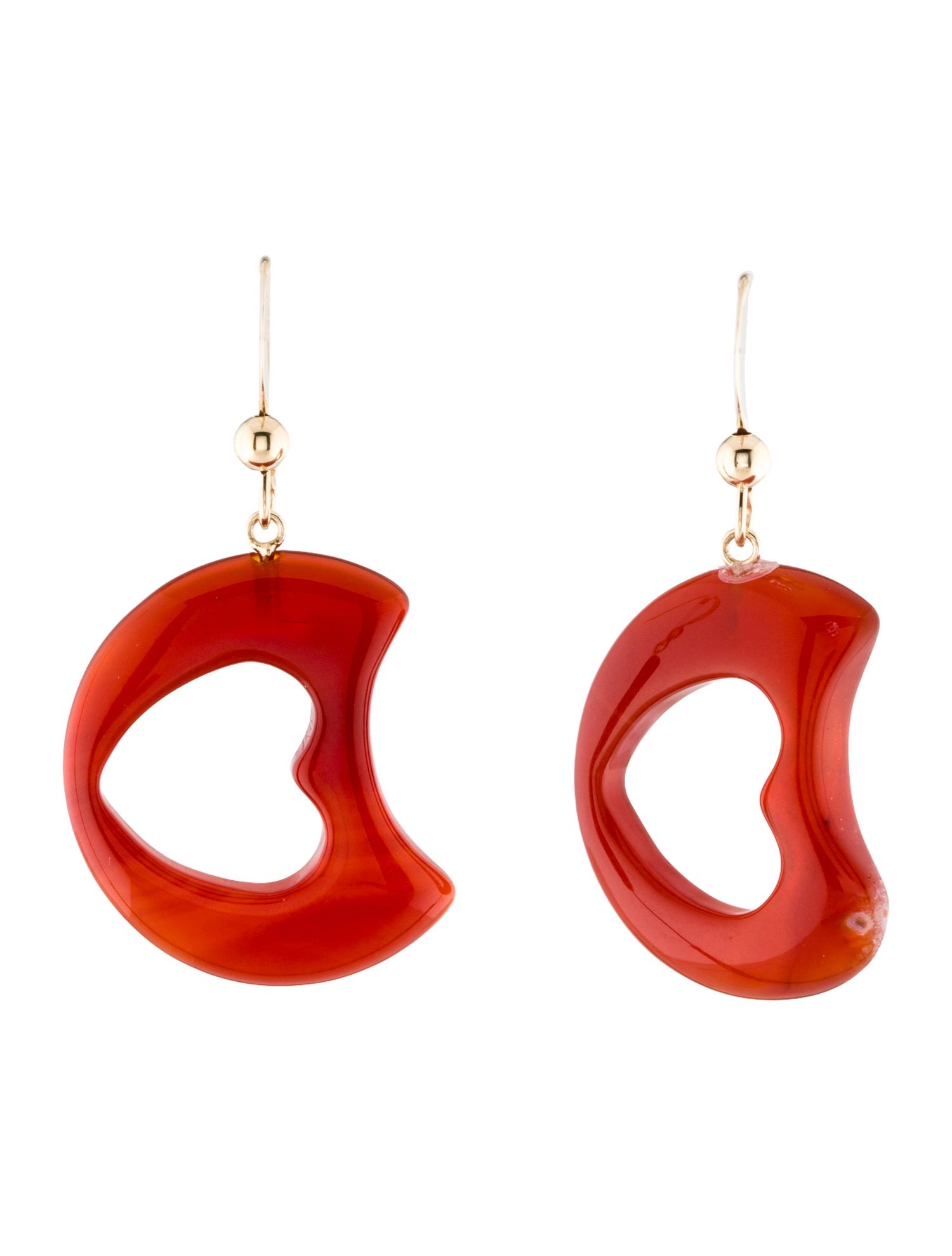 Earrings 14K Carnelian Carved Heart Drop Earrings