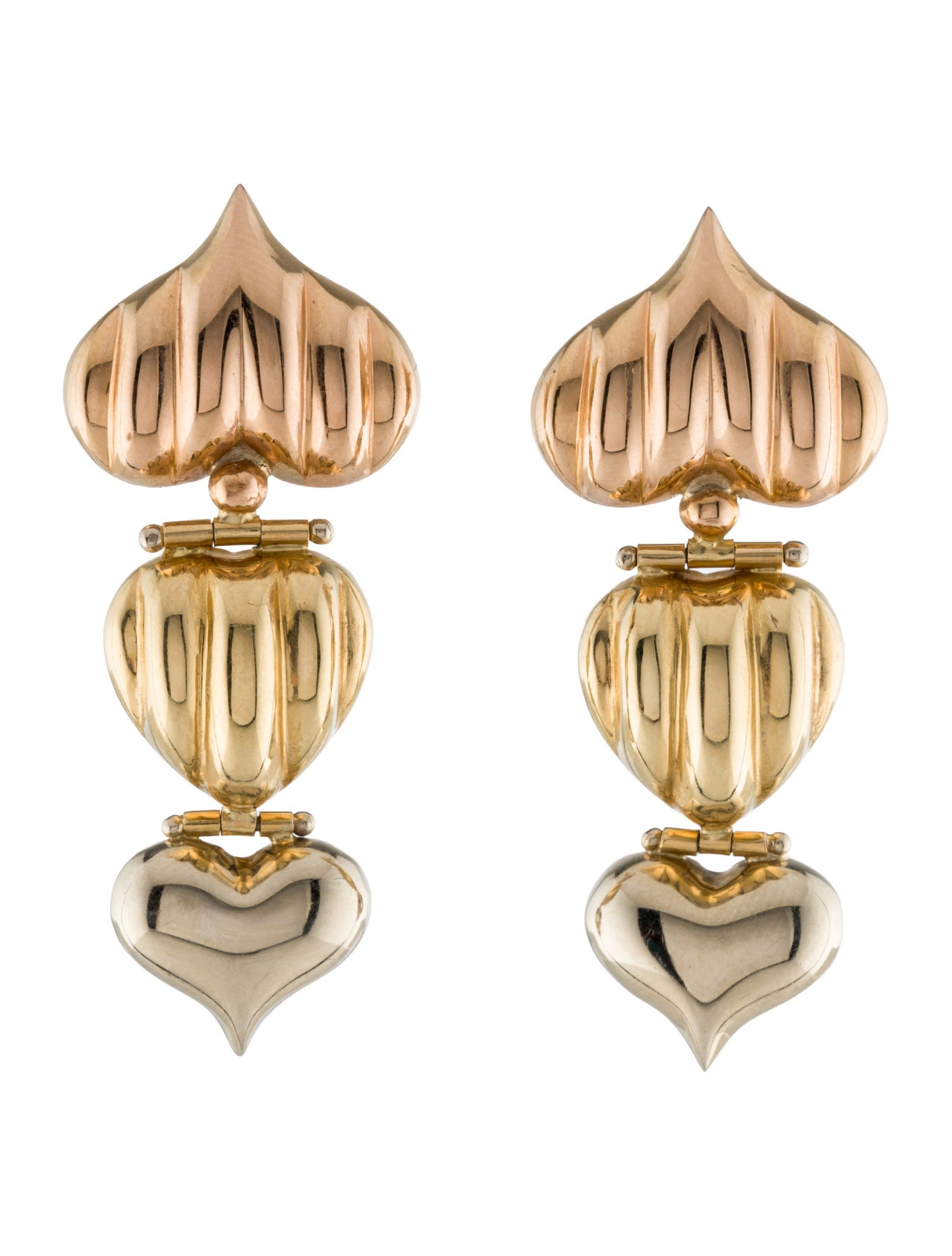 Earrings 18K Tri-Color Heart Drop