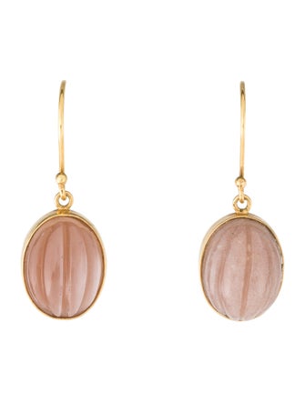 Earrings 18K Carved Sunstone Moonstone Drop Earrings
