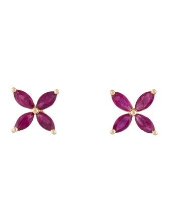 Earrings 14K 1.20ctw Ruby Flower Stud Earrings