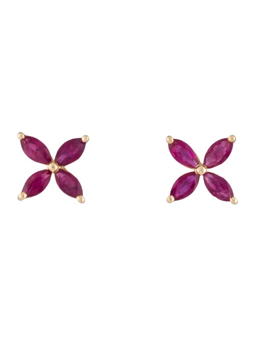 Earrings 14K 1.20ctw Ruby Flower Stud Earrings