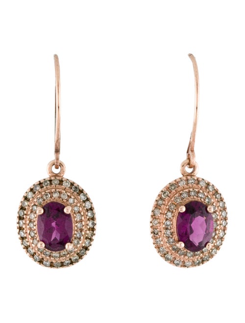 Earrings 10K Rhodolite Garnet & Diamond Drop Earrings