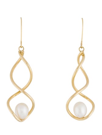 Earrings 14K Pearl Spiral Drop Earrings