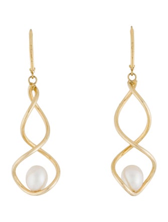 Earrings 14K Pearl Spiral Drop Earrings